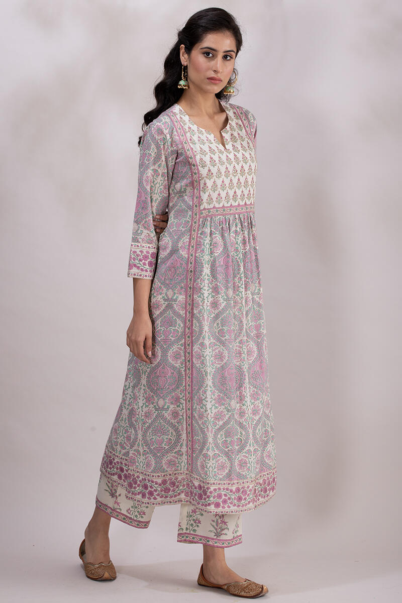 Buy Roz Meher Nazeena Block Printed Kurta White Kurtas for Women Farida Gupta