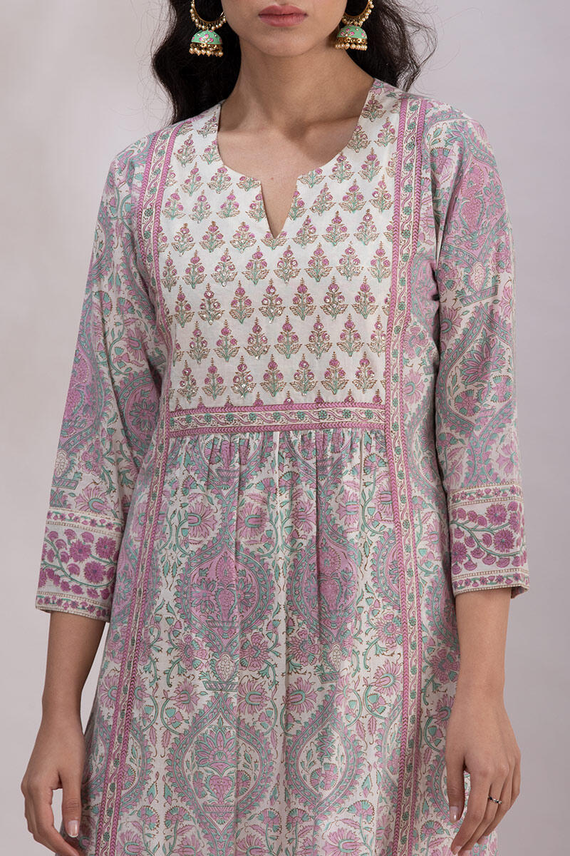 Sanganeri Block Printed A-line Cotton Kurta