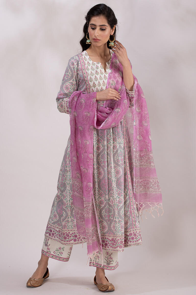 Sanganeri Block Printed A-line Cotton Kurta