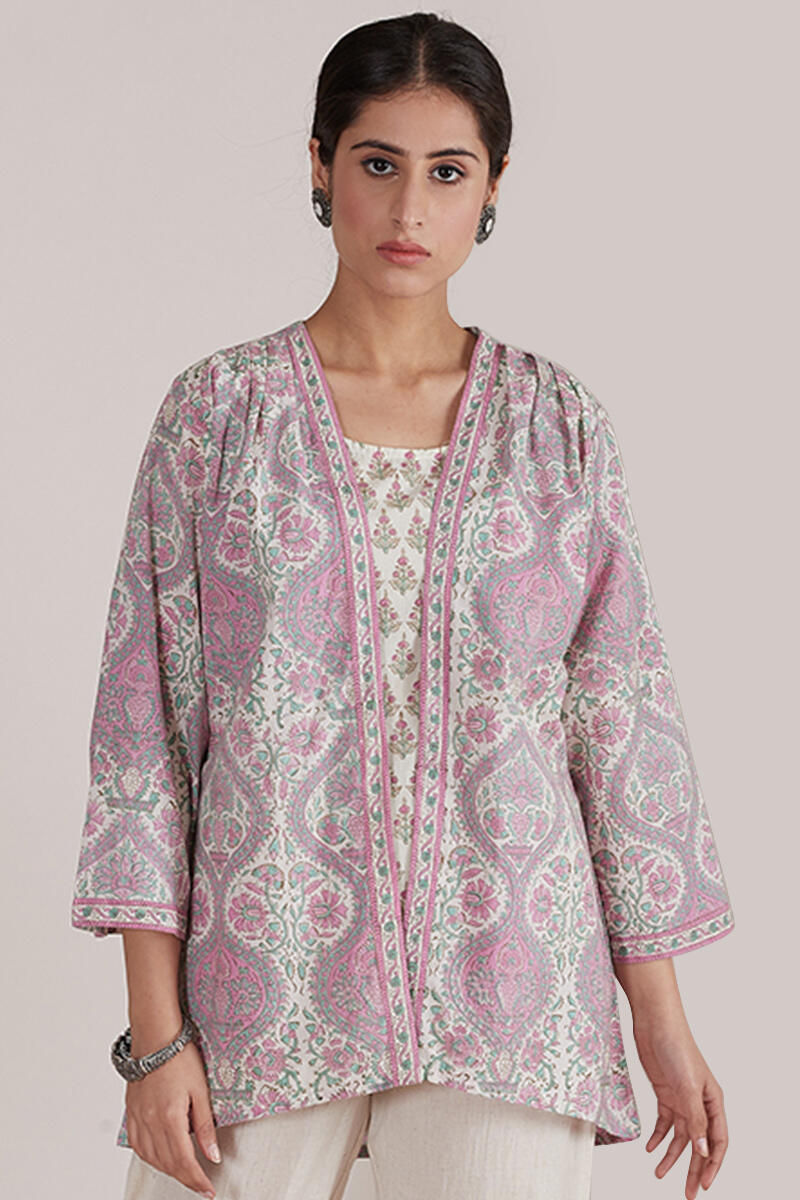 Off-White Block Printed Cotton Kimono