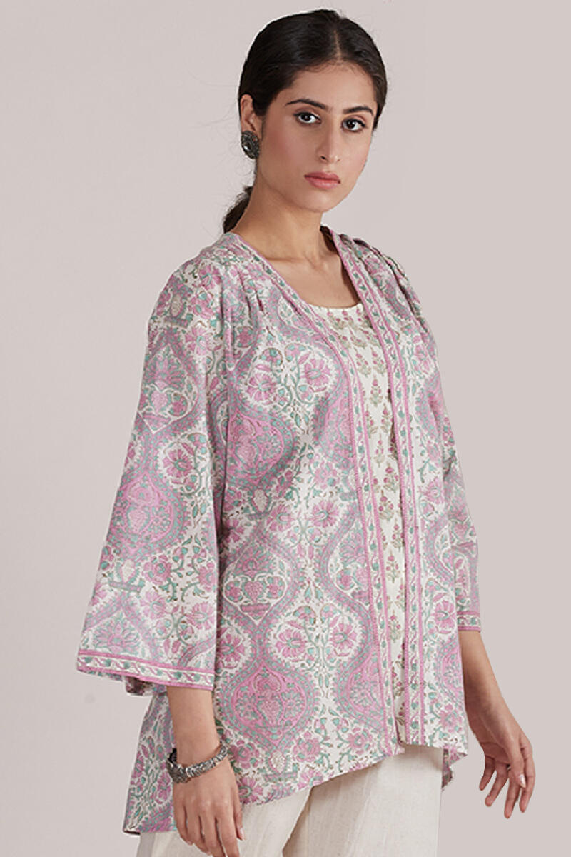Off-White Block Printed Cotton Kimono