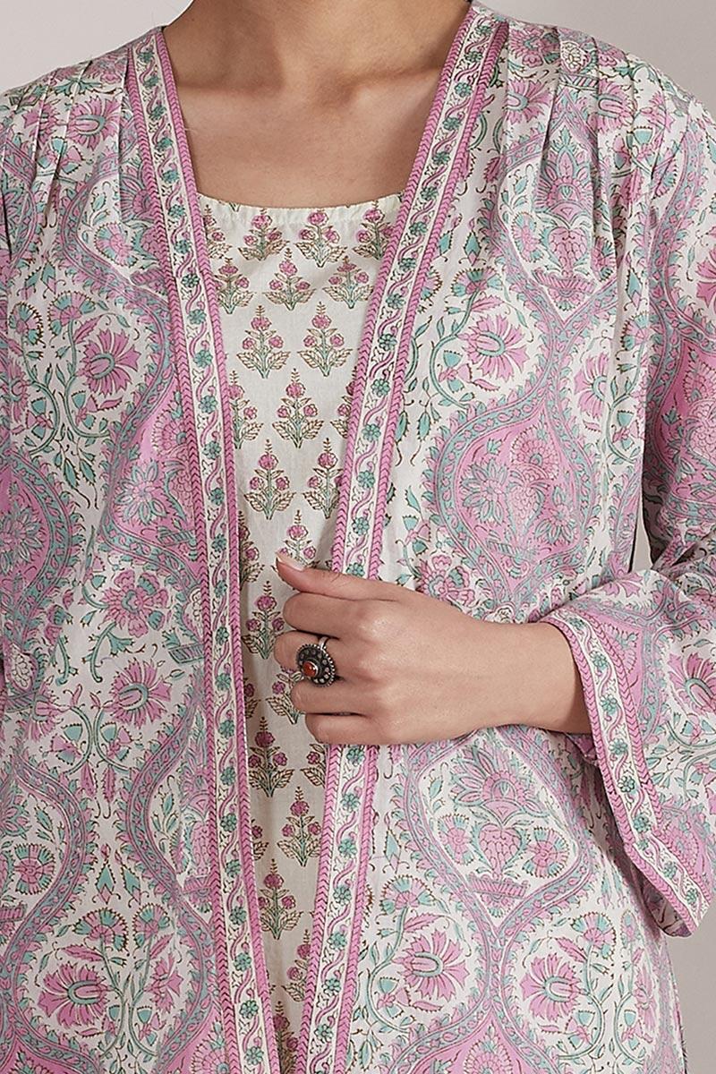 Off-White Block Printed Cotton Kimono