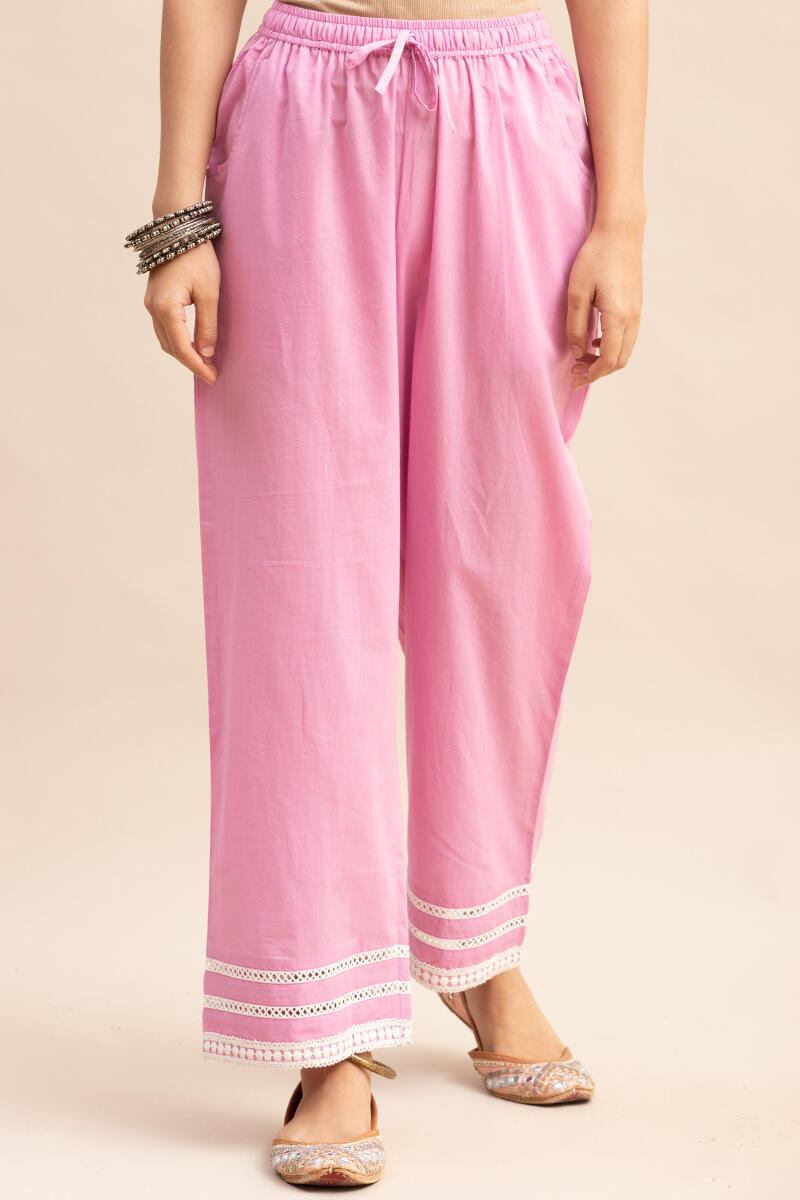 Pink Handcrafted Cotton Straight Farsi