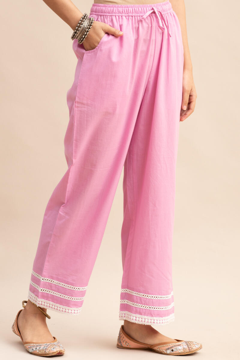 Pink Handcrafted Cotton Straight Farsi