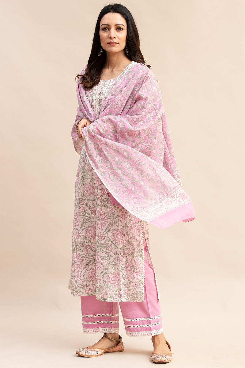 Pink Handcrafted Cotton Straight Farsi