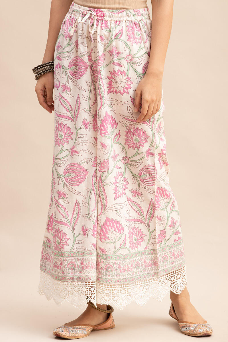 White Block Printed Cotton Palazzo