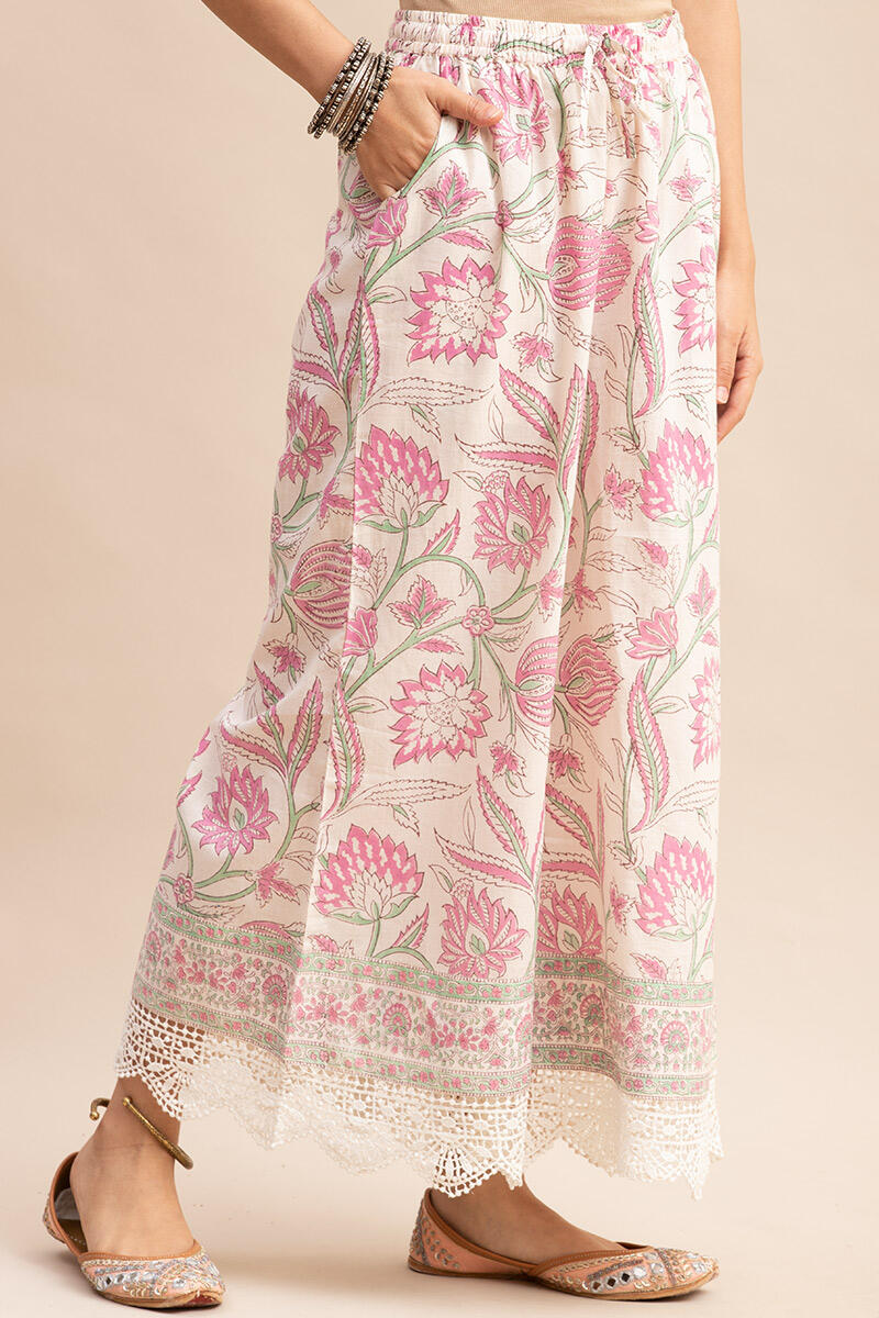 White Block Printed Cotton Palazzo
