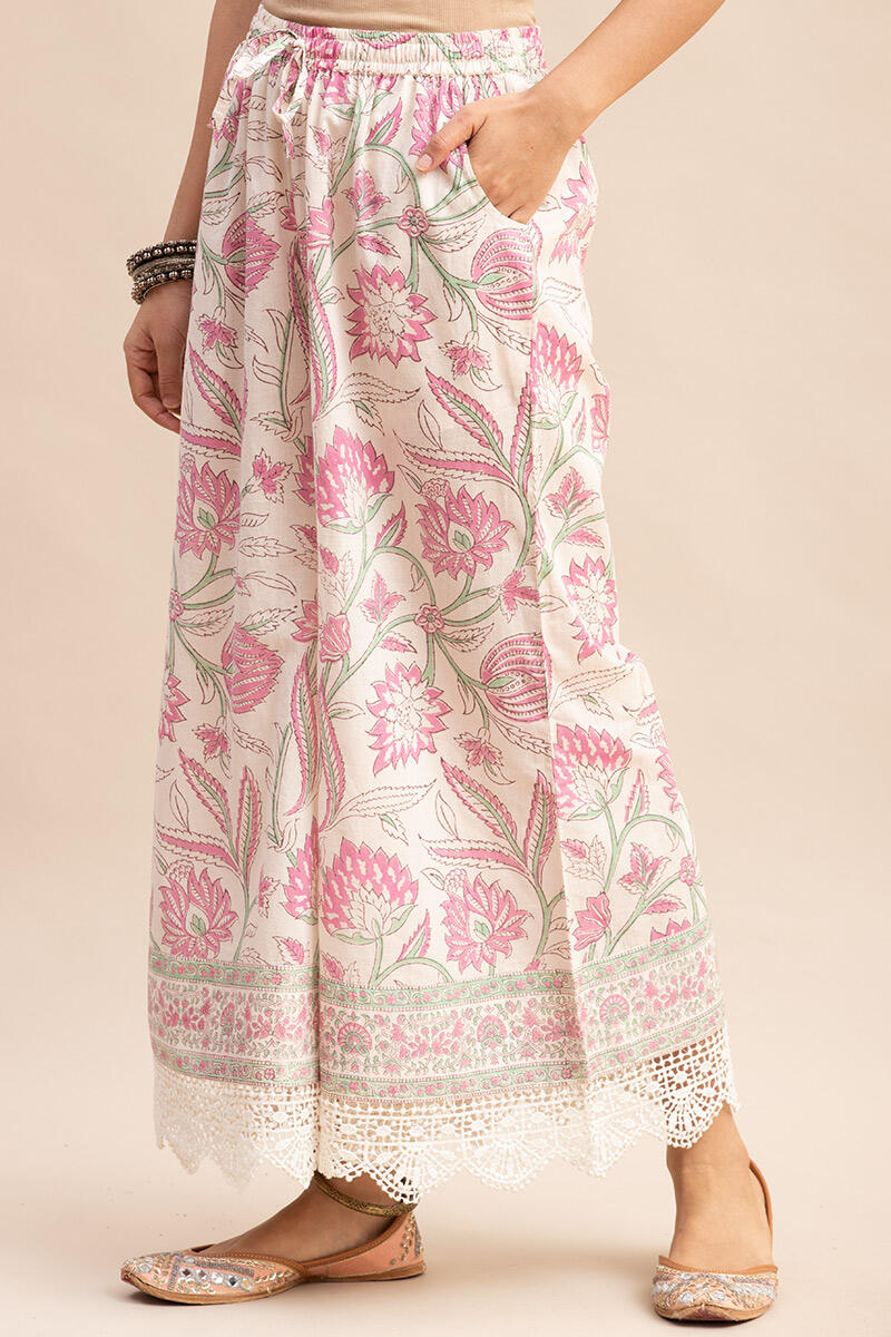 White Block Printed Cotton Palazzo
