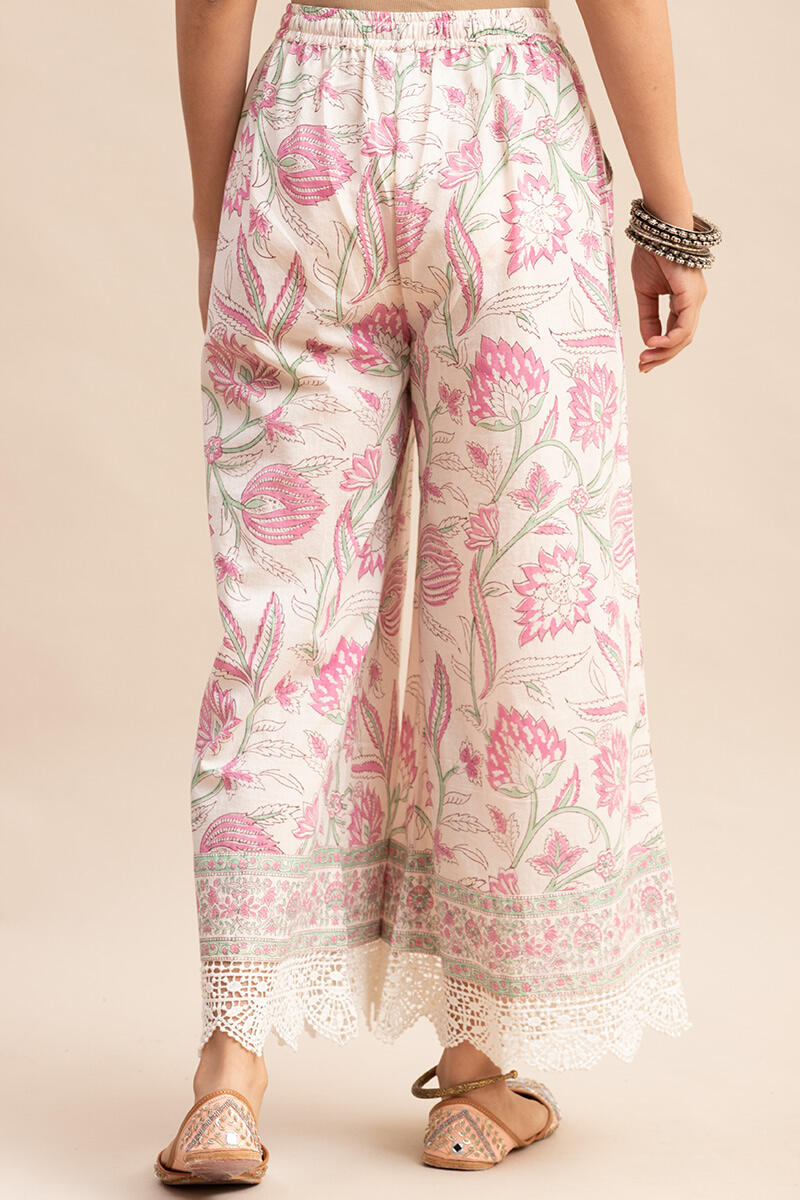 White Block Printed Cotton Palazzo