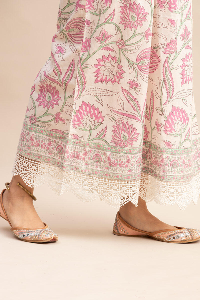 White Block Printed Cotton Palazzo