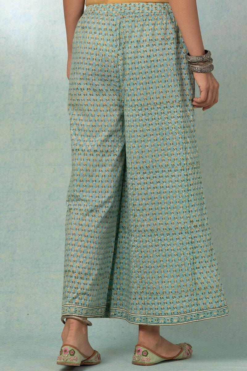 Turquoise Block Printed Cotton Palazzo