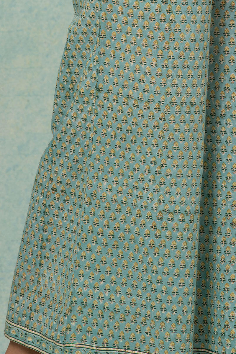 Turquoise Block Printed Cotton Palazzo