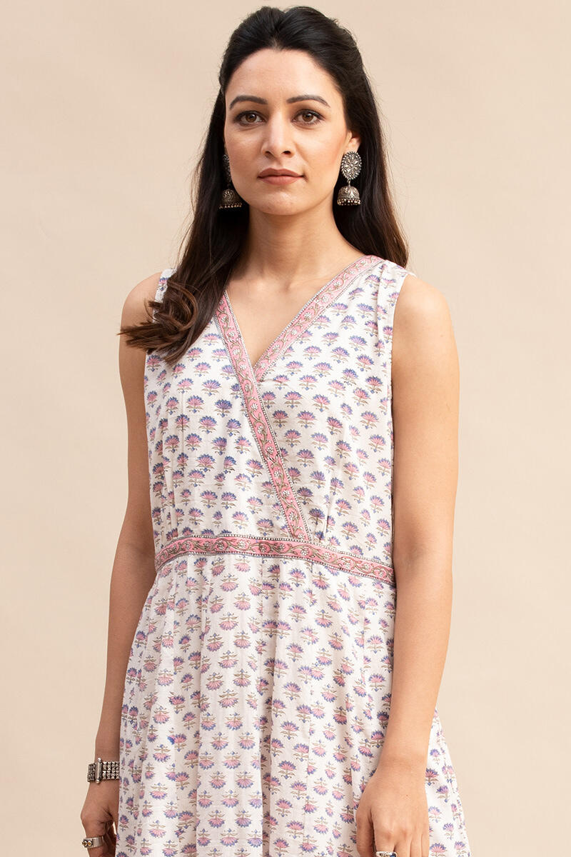 White Block Printed Cotton Dress