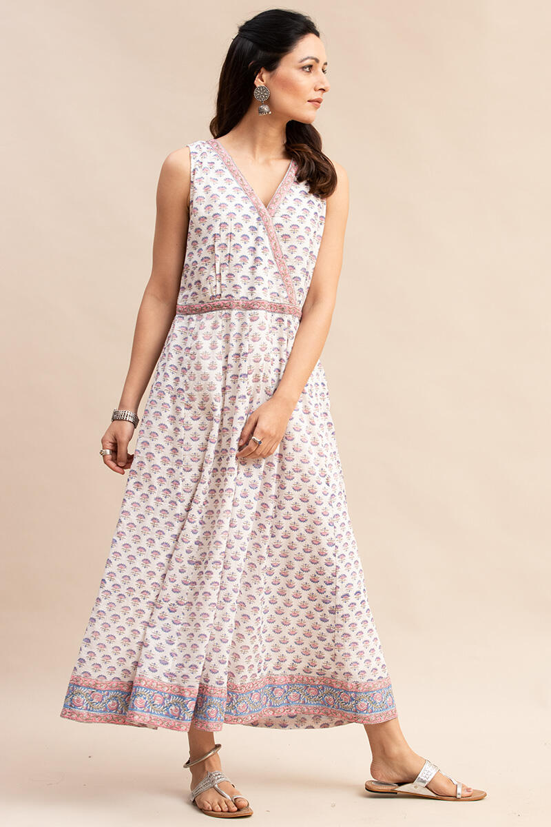 White Block Printed Cotton Dress