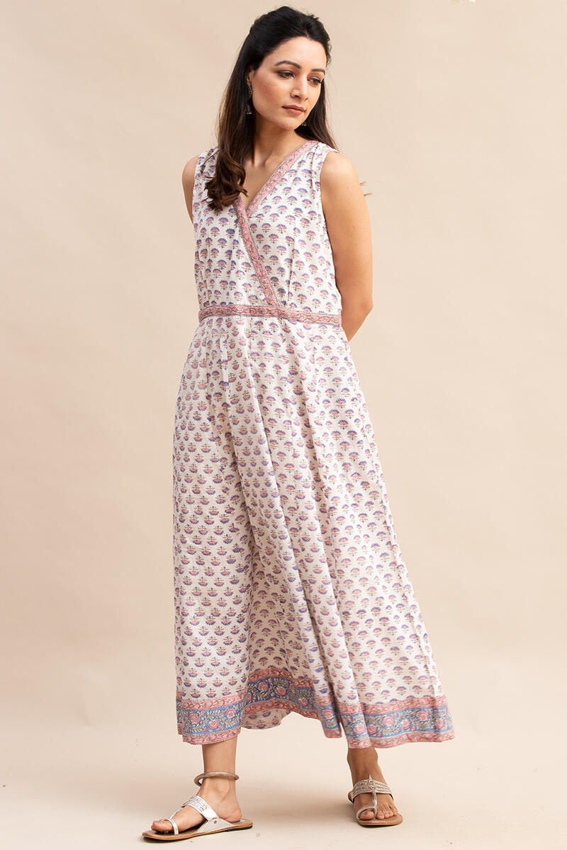 White Block Printed Cotton Dress