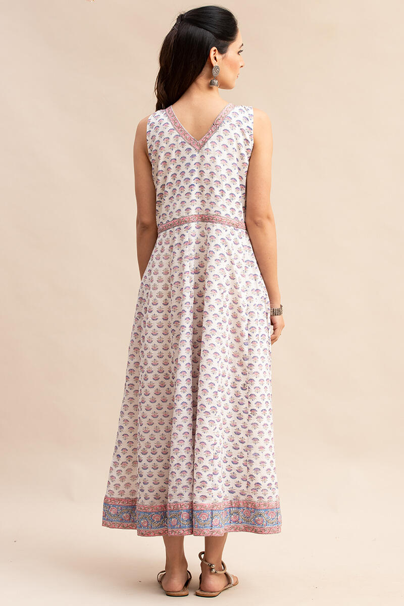 White Block Printed Cotton Dress