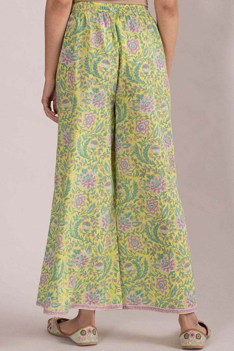 Yellow Block Printed Cotton Palazzo