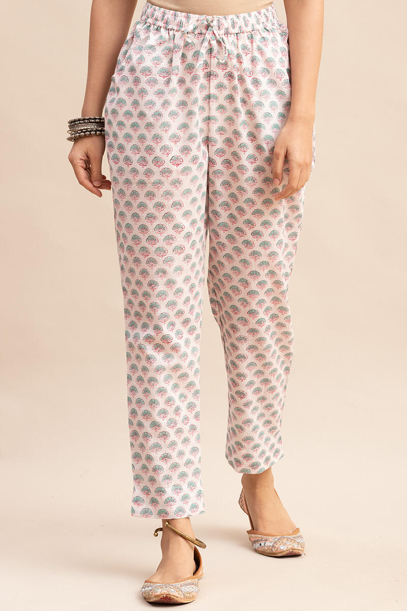 Pink Block Printed Cotton Narrow Pants