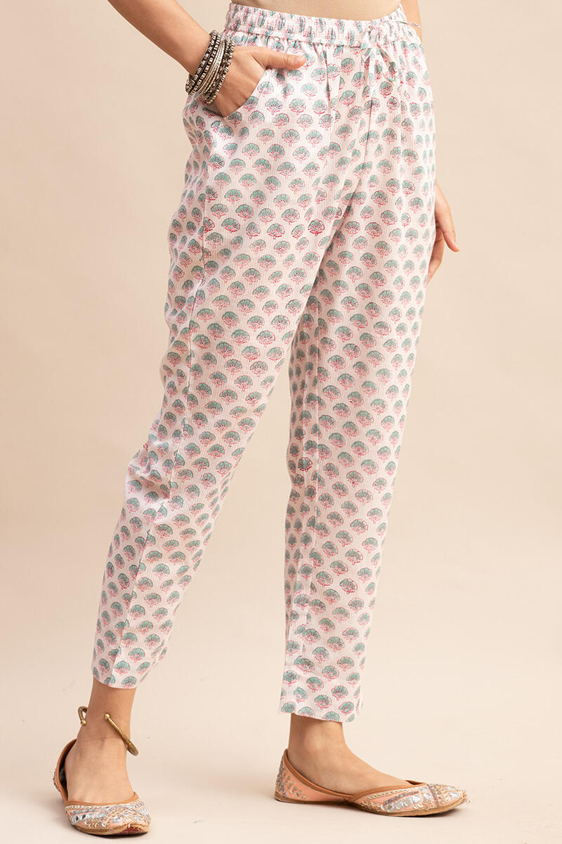 Pink Block Printed Cotton Narrow Pants