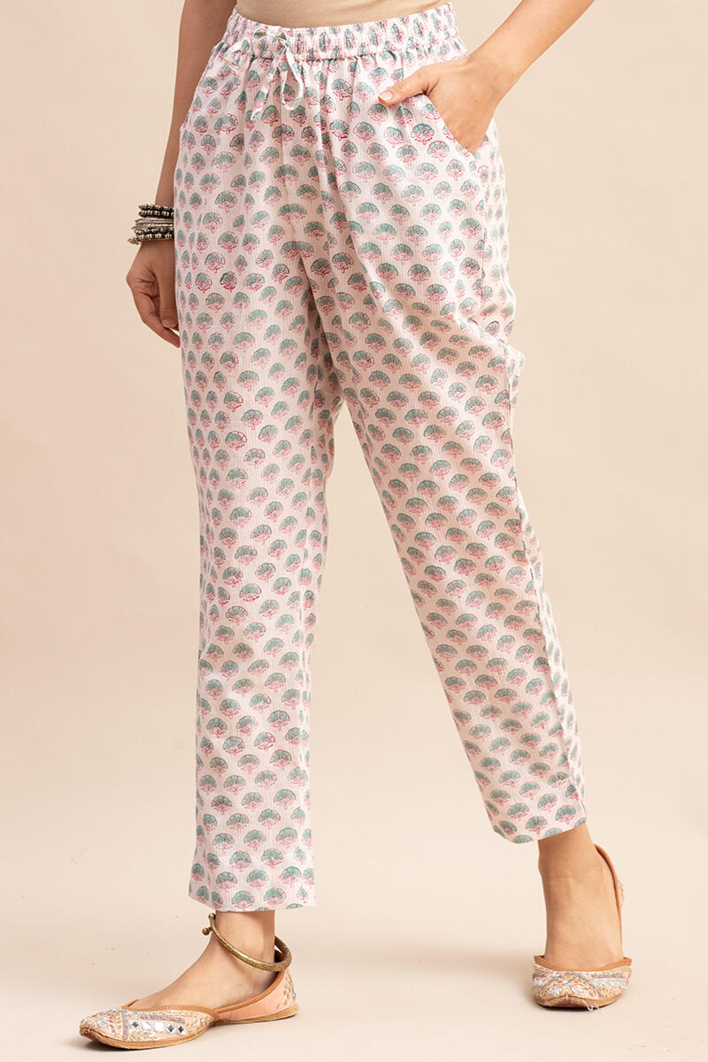 Pink Block Printed Cotton Narrow Pants