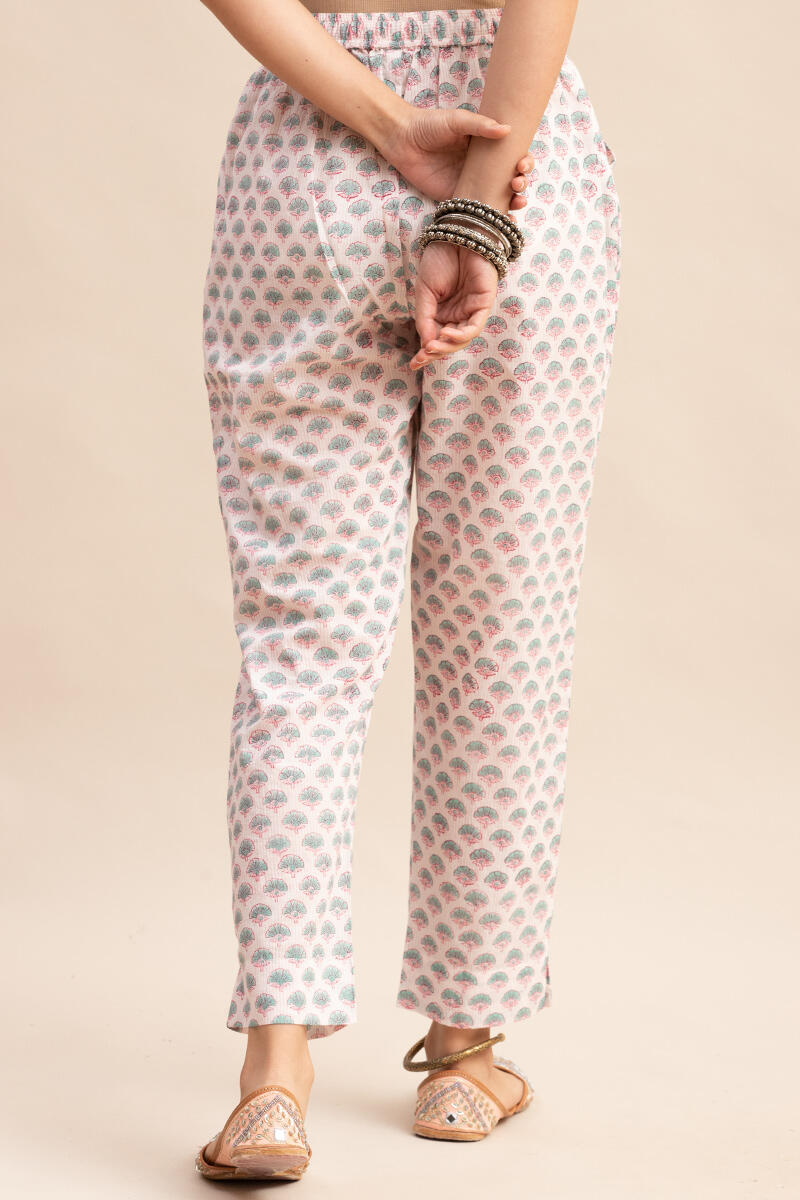 Pink Block Printed Cotton Narrow Pants