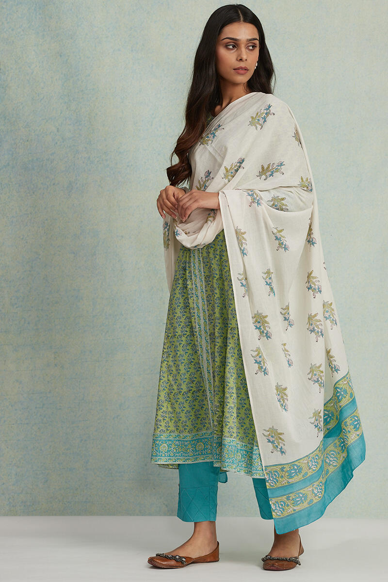 White Block Printed Cotton Dupatta