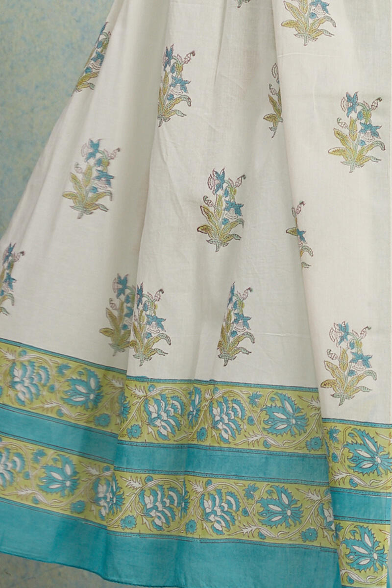 White Block Printed Cotton Dupatta