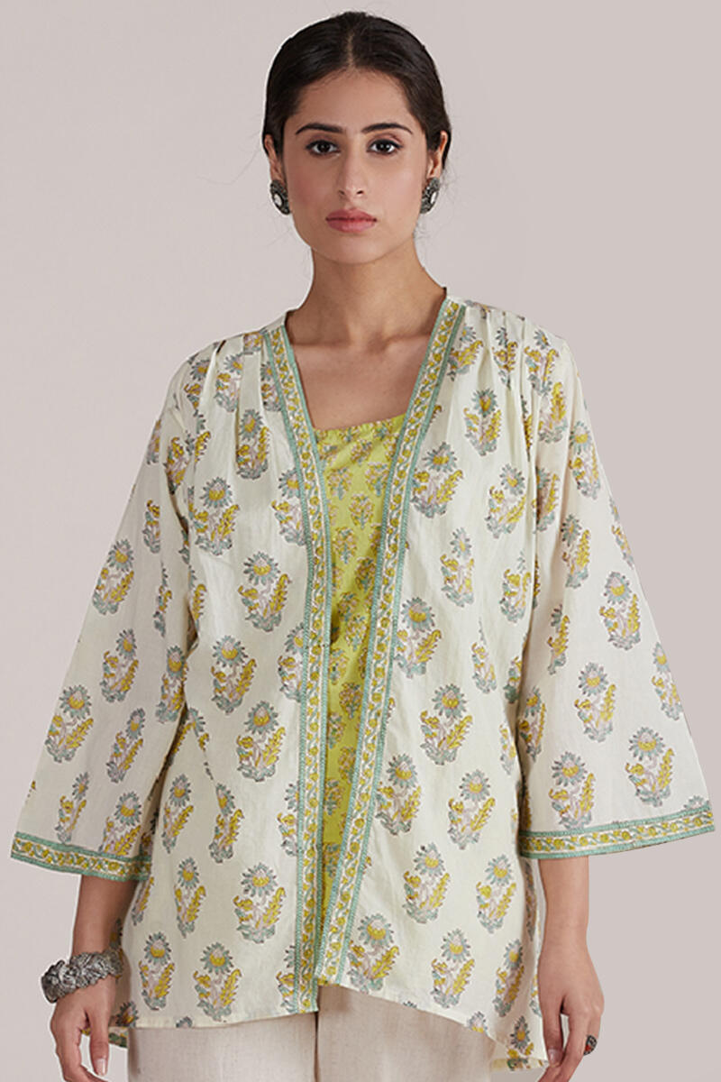Off-White Block Printed Cotton Kimono