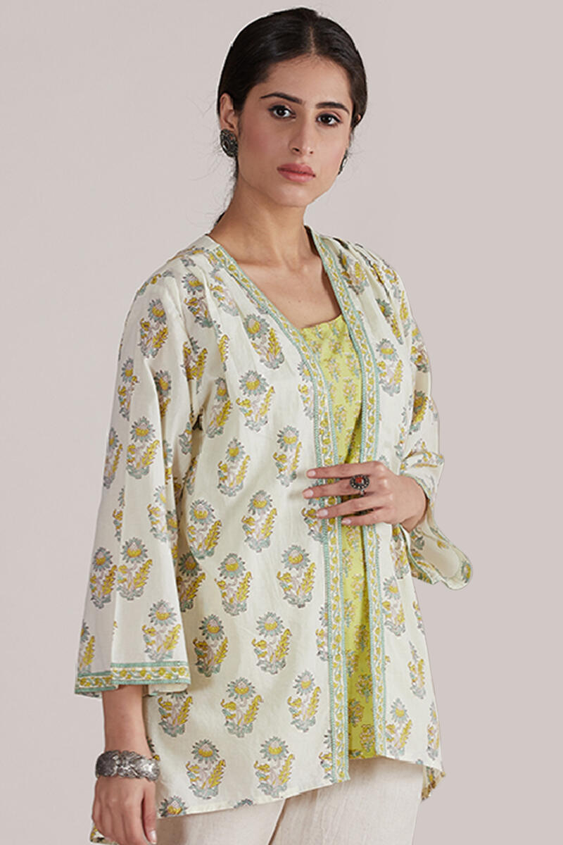 Off-White Block Printed Cotton Kimono