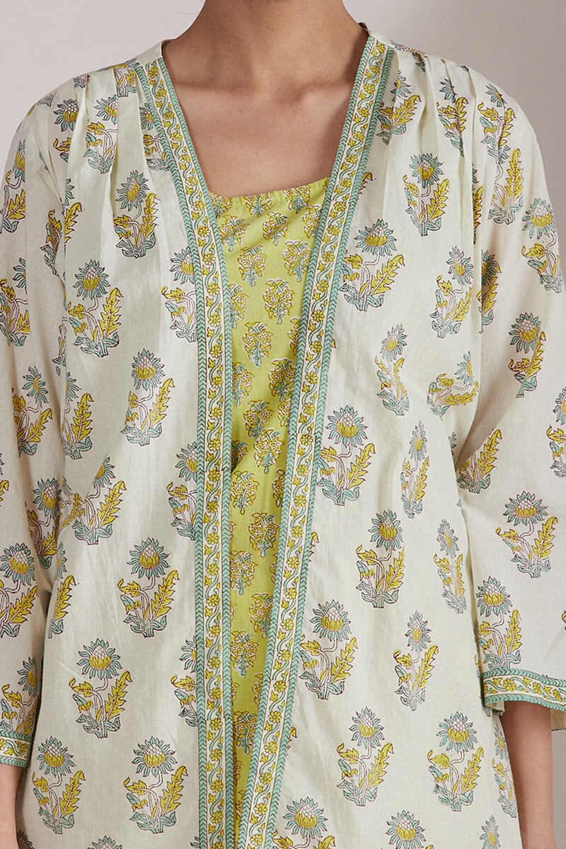 Off-White Block Printed Cotton Kimono