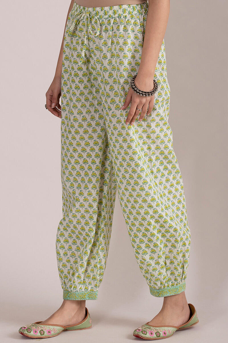 Green Block Printed Cotton Izhaar Pants