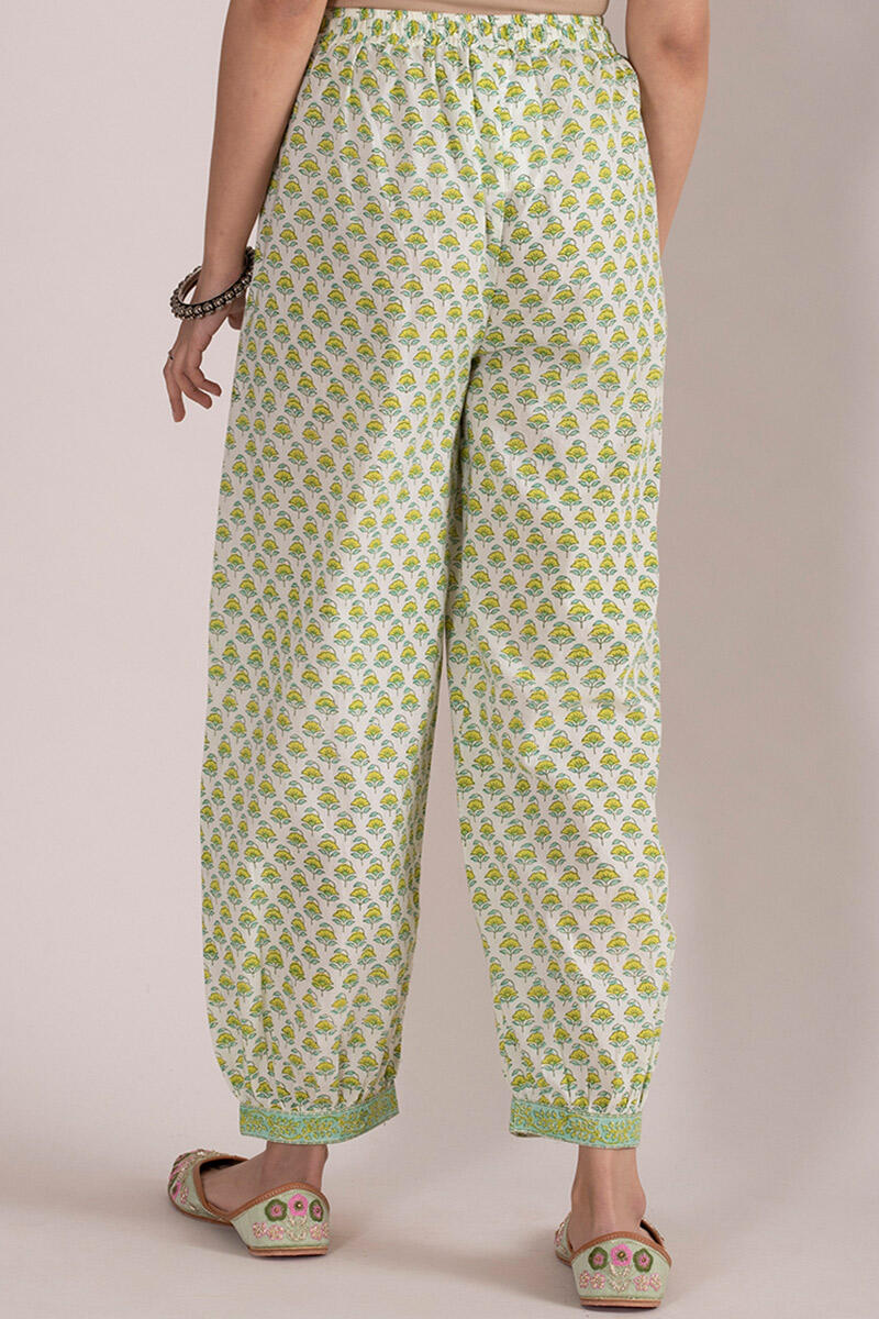 Green Block Printed Cotton Izhaar Pants