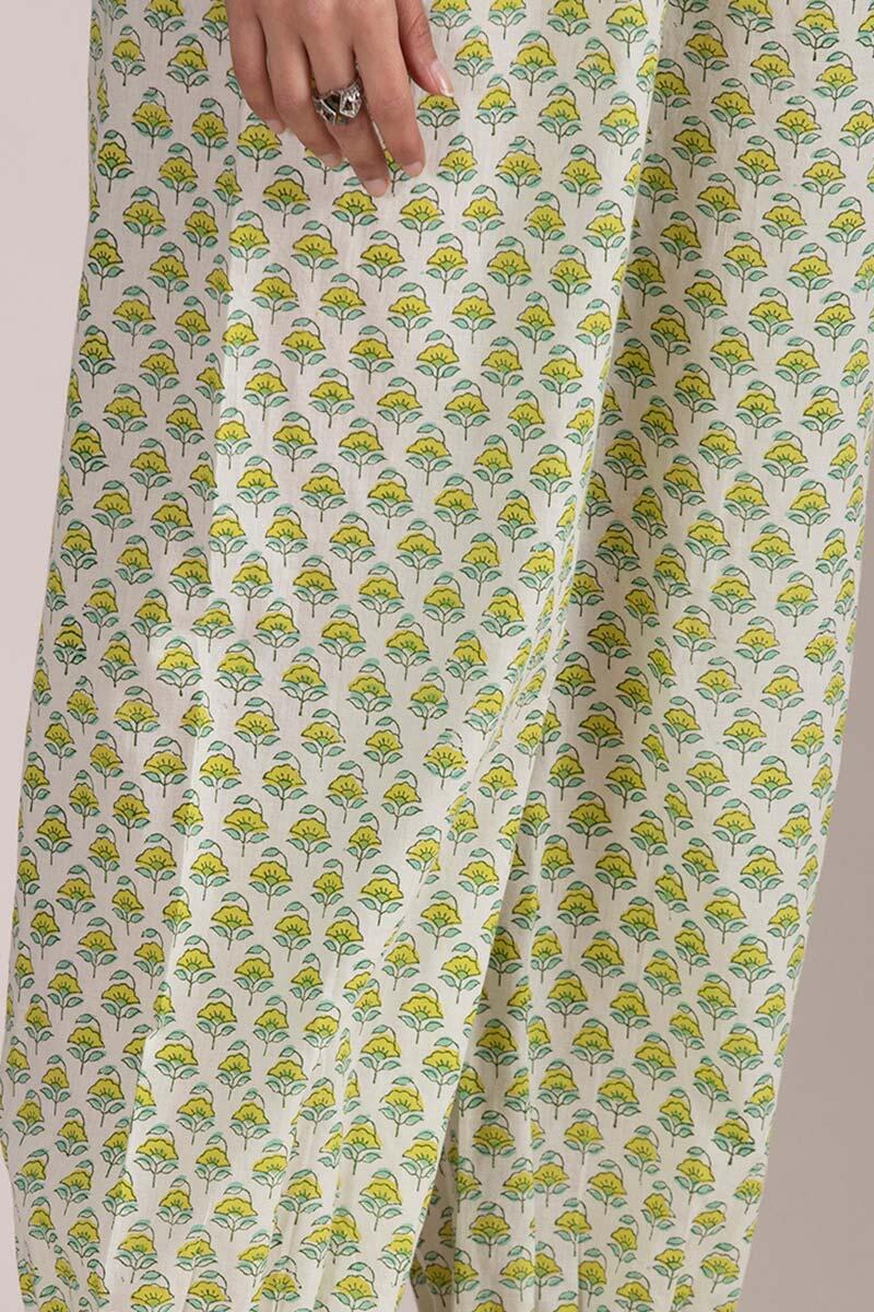 Green Block Printed Cotton Izhaar Pants