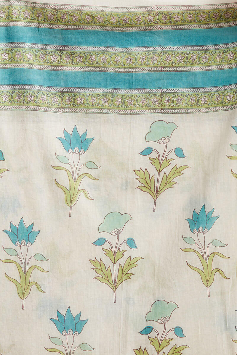 White Block Printed Cotton Dupatta