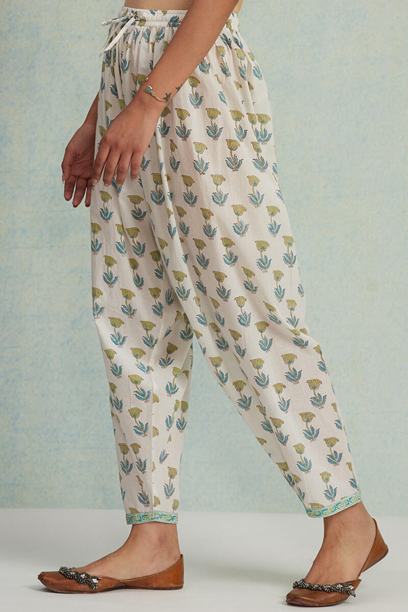 White Block Printed Cotton Salwar