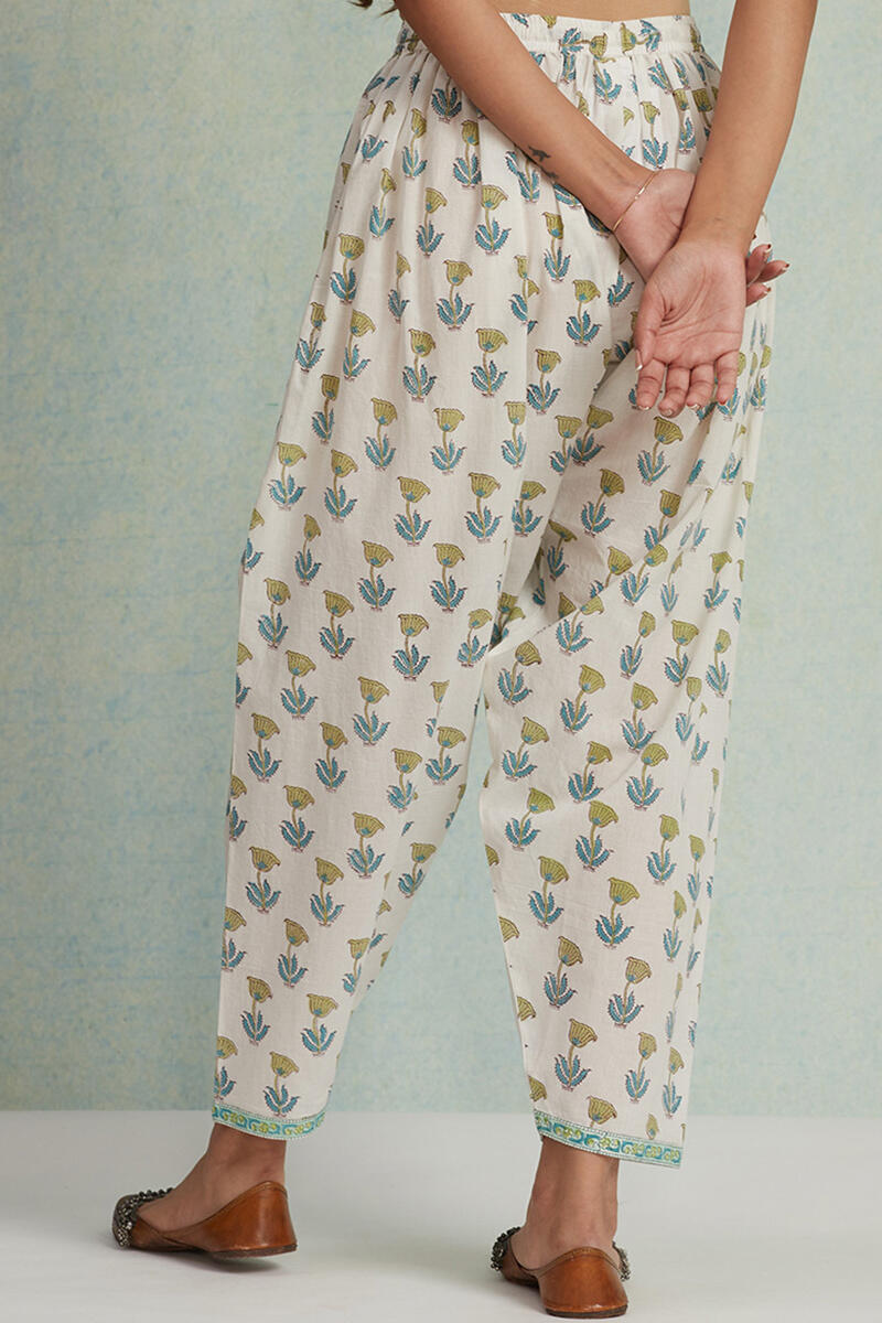 White Block Printed Cotton Salwar