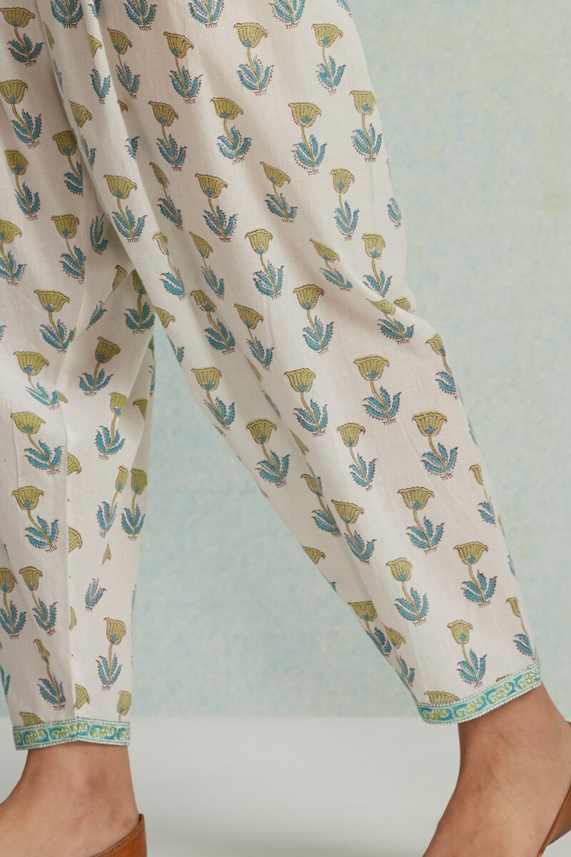 White Block Printed Cotton Salwar