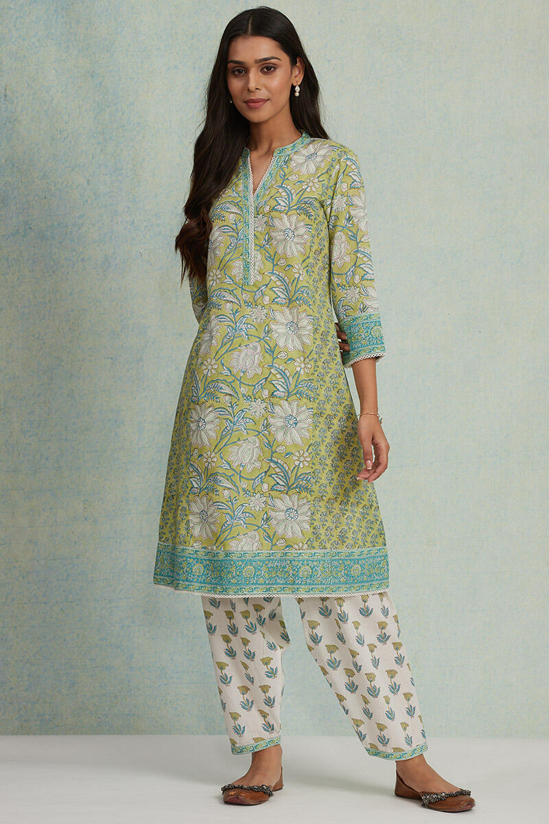 White Block Printed Cotton Salwar