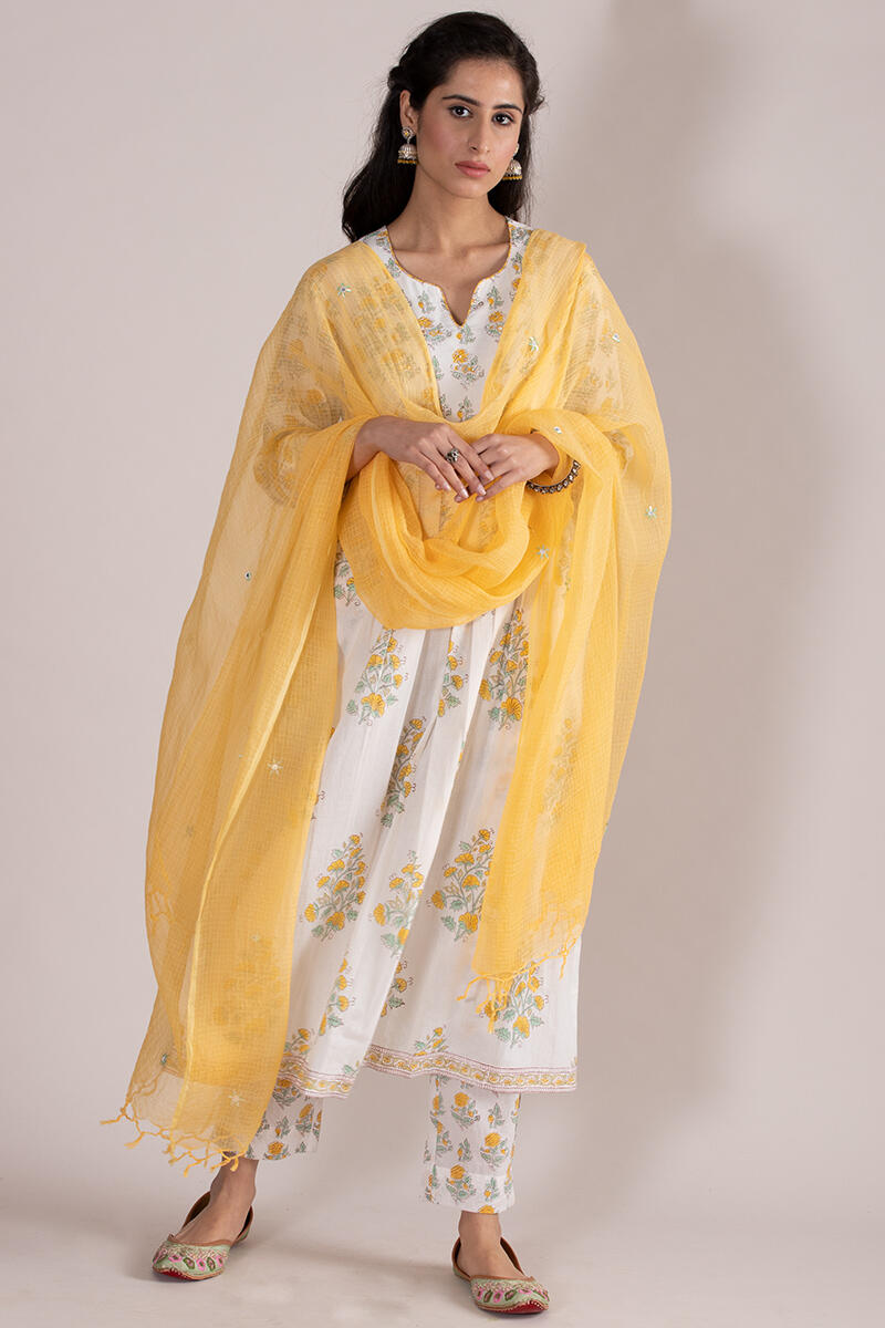 Yellow Handcrafted Kota Dupatta