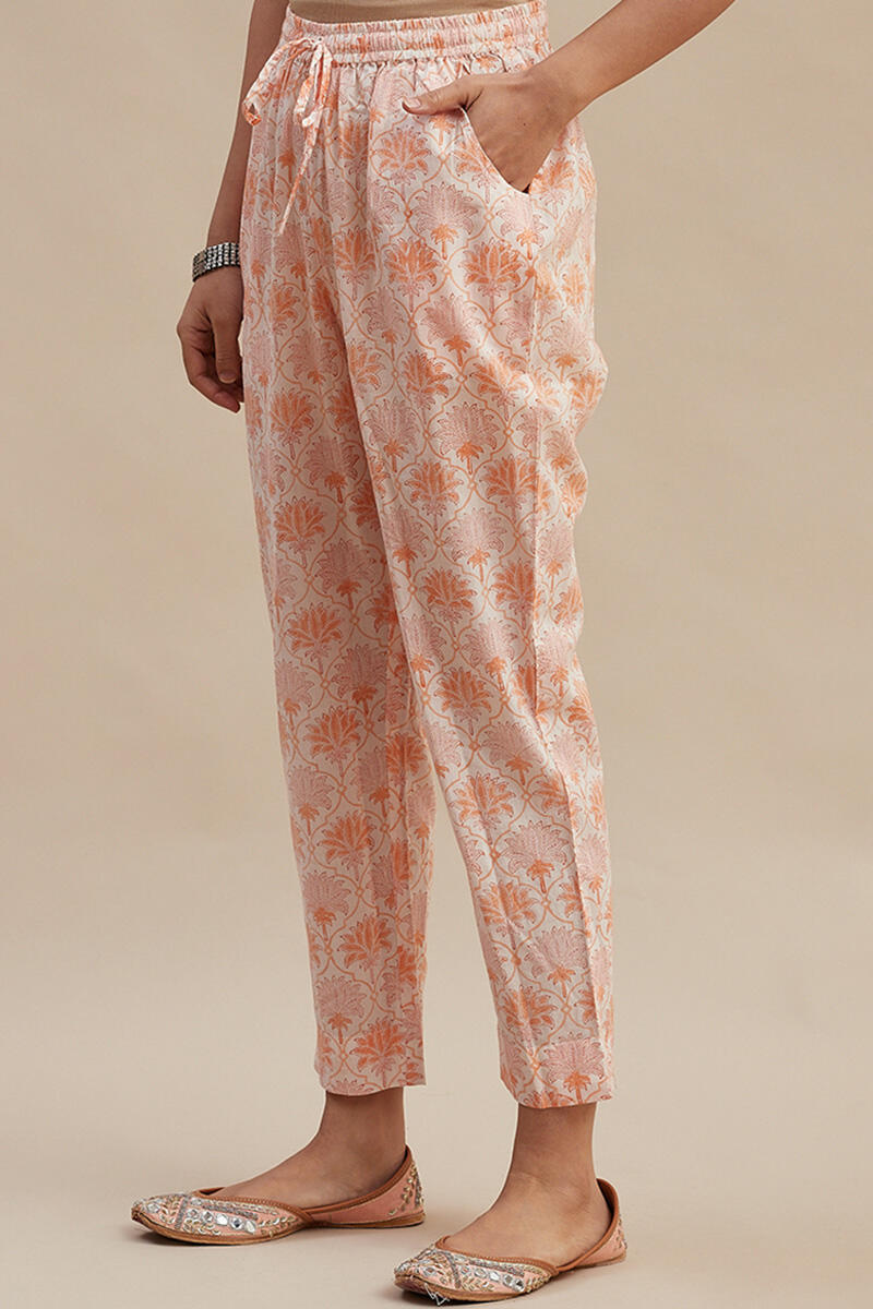 Orange Block Printed Cotton Narrow Pants