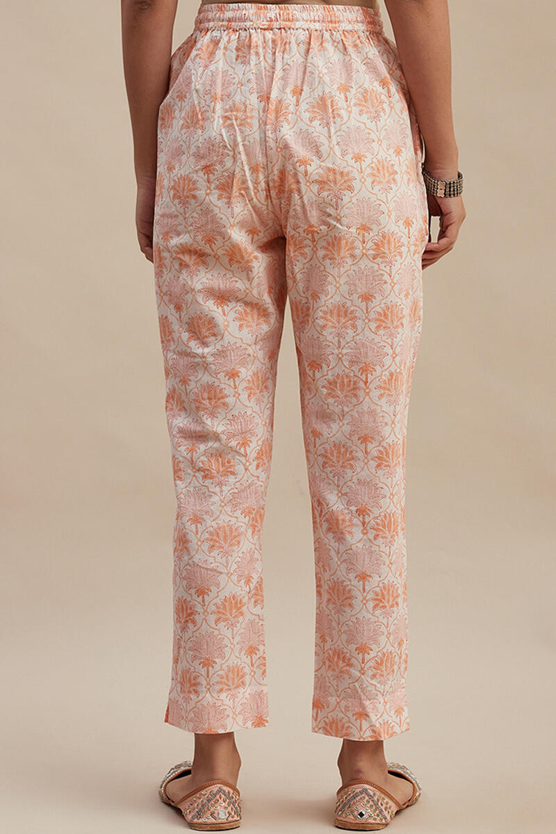 Orange Block Printed Cotton Narrow Pants