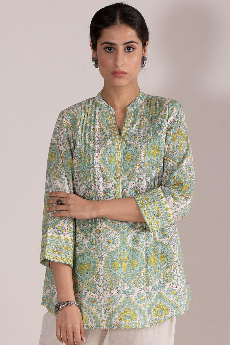 Green Block Printed Cotton Top