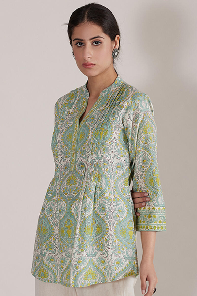 Green Block Printed Cotton Top