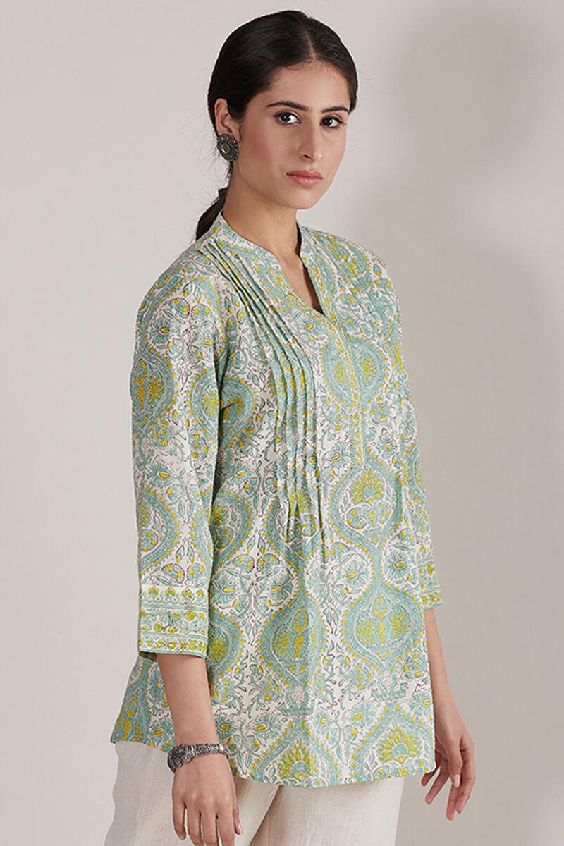 Green Block Printed Cotton Top
