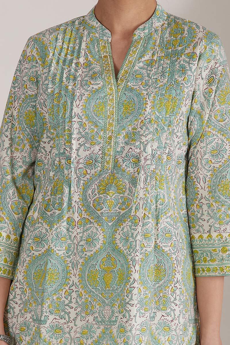 Green Block Printed Cotton Top
