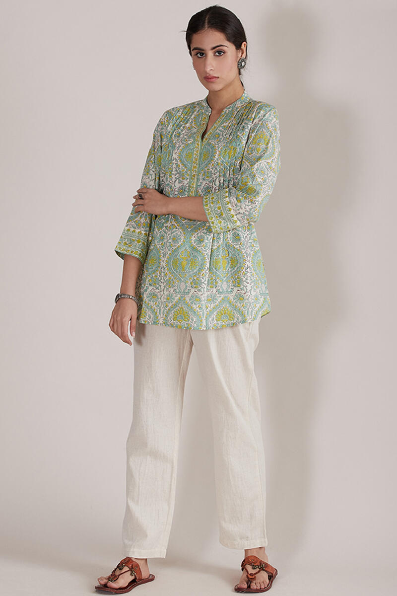 Green Block Printed Cotton Top