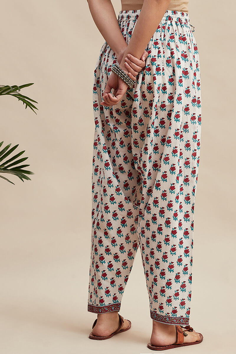 White Block Printed Cotton Salwar