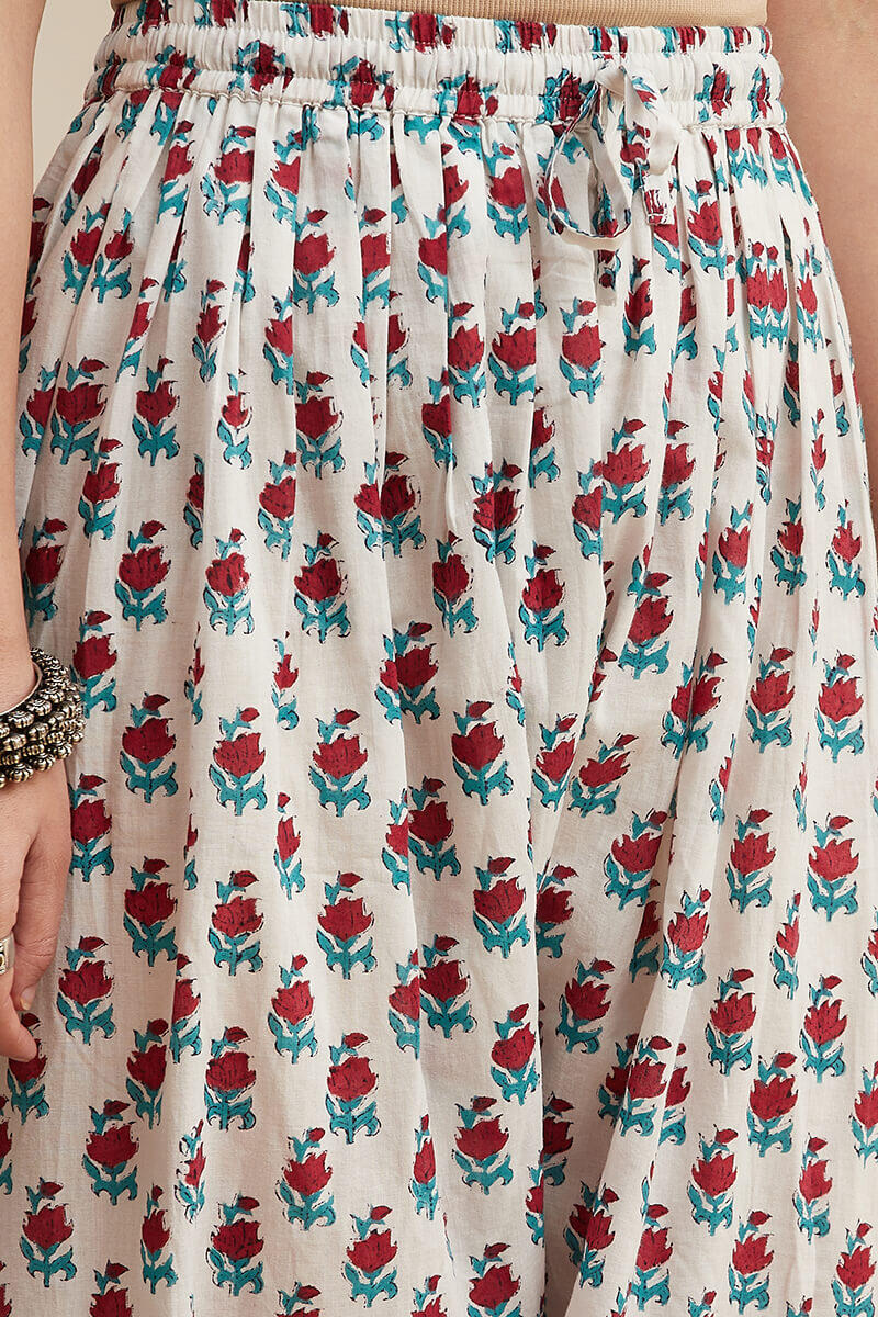 White Block Printed Cotton Salwar