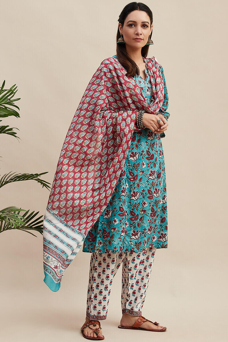 White Block Printed Cotton Salwar