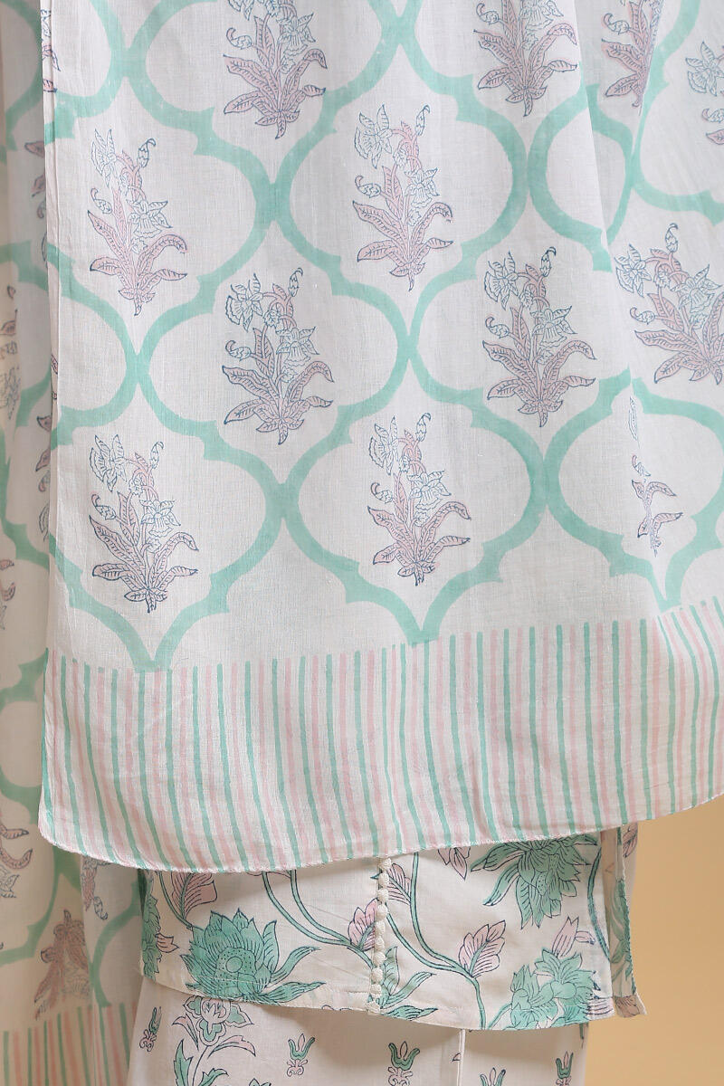 White Block Printed Cotton Dupatta